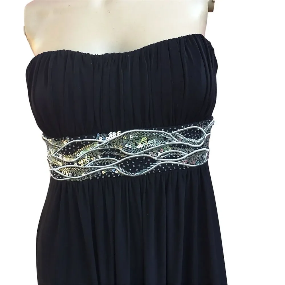 JS‎ Boutique Women's Size 4 Black Strapless Gown with Embellished Waist